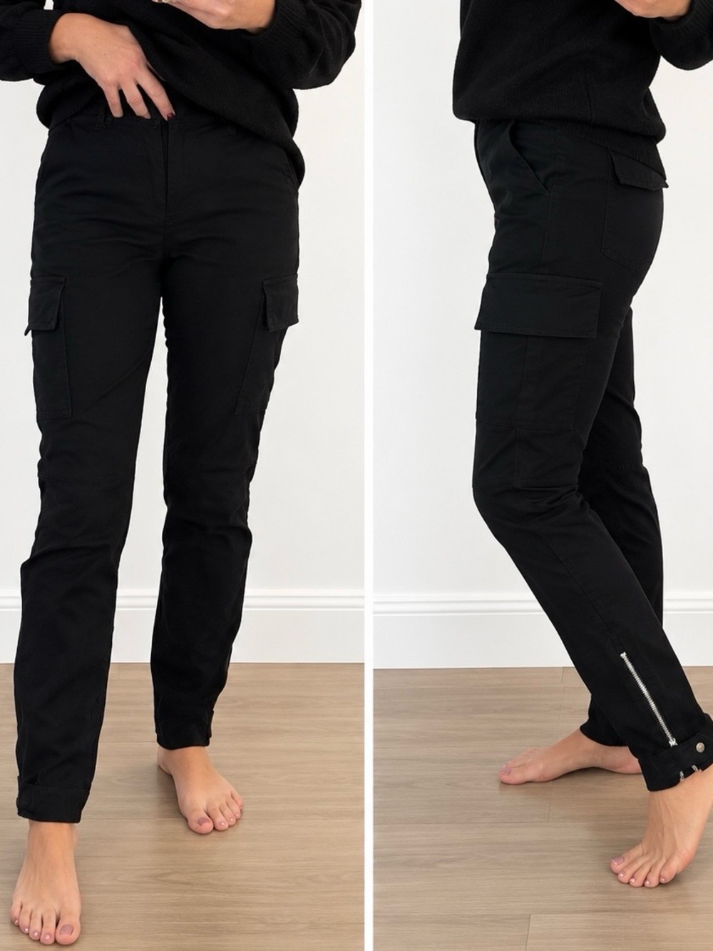Ralph Lauren Sport Black Cargo Pants Size 12 Utility Military Ankle Zip